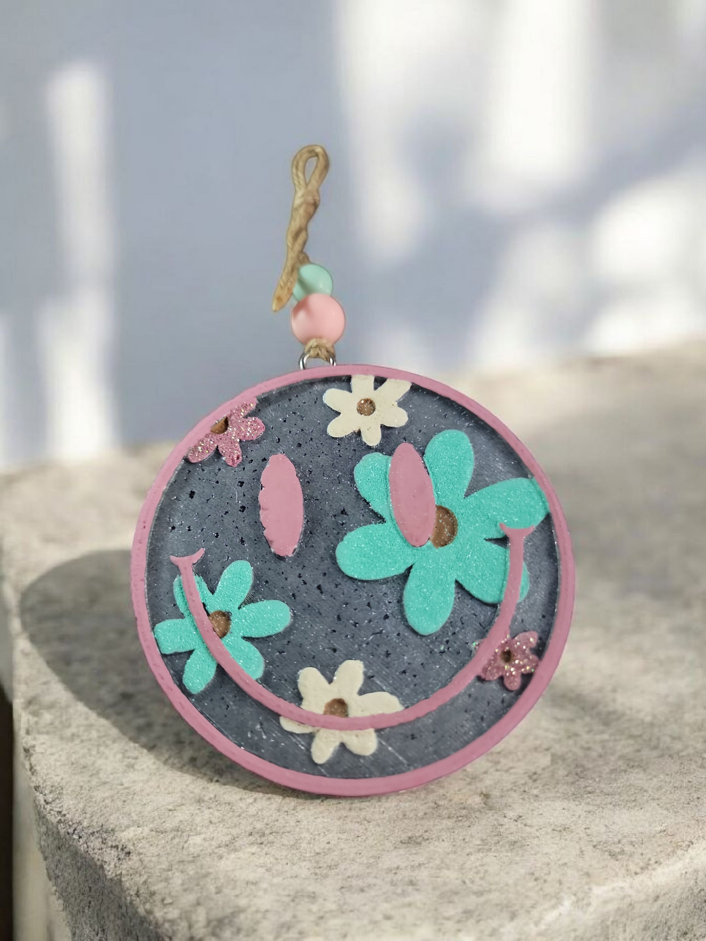 Smiley Face Gray/Pink Car Freshie