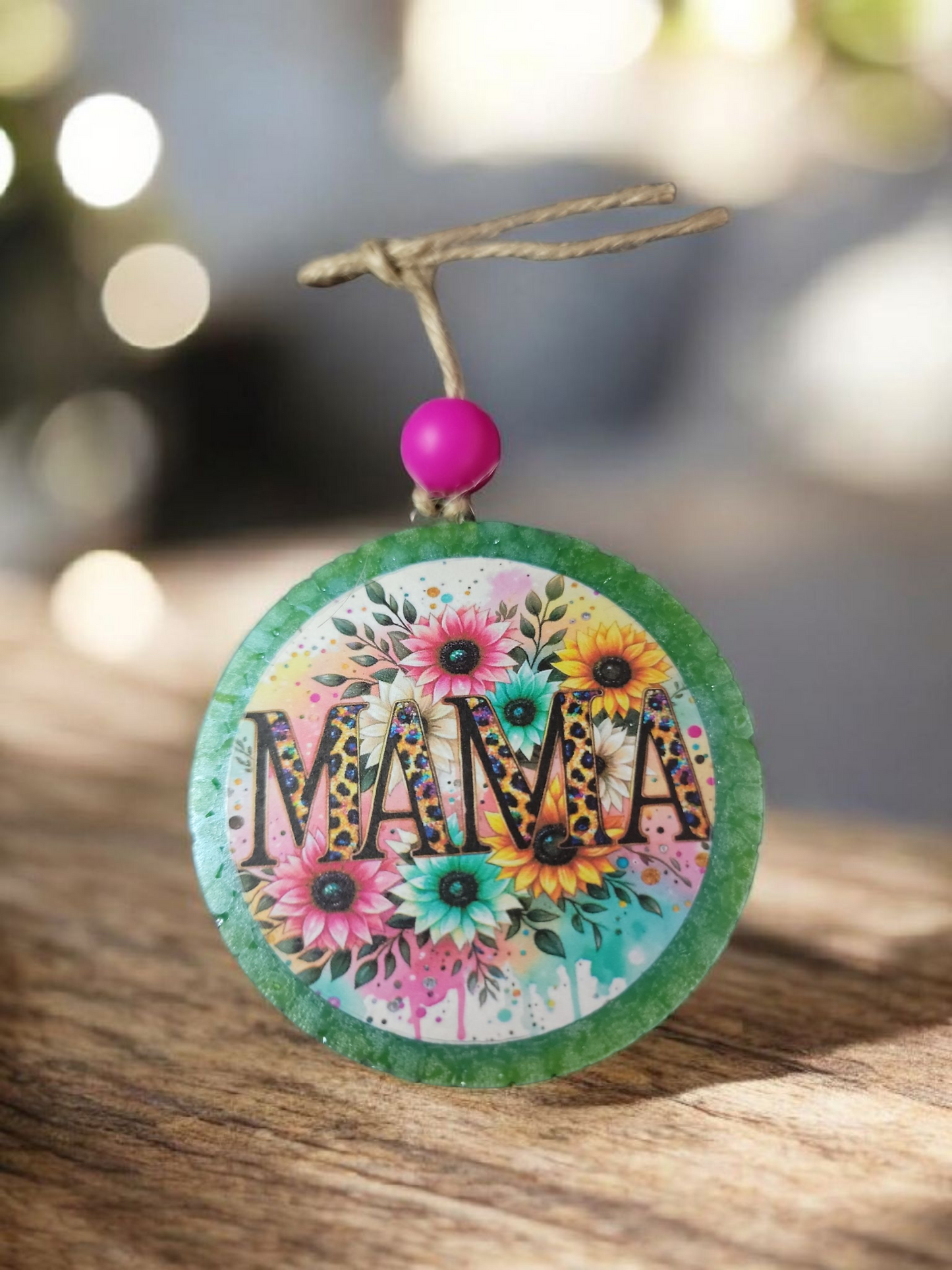 Mama with Sunflowers Green Car Freshie