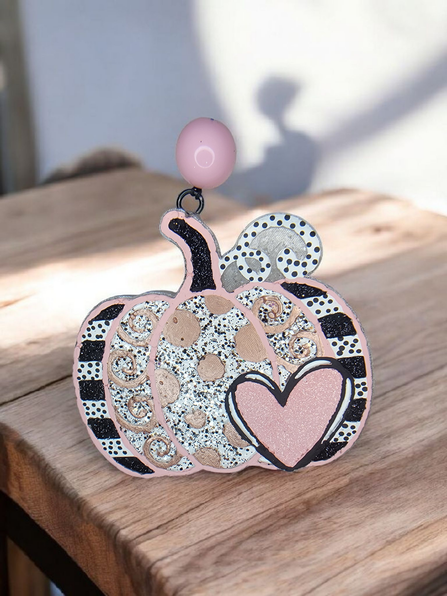 Pink & Black Pumpkin Heart Car Freshie