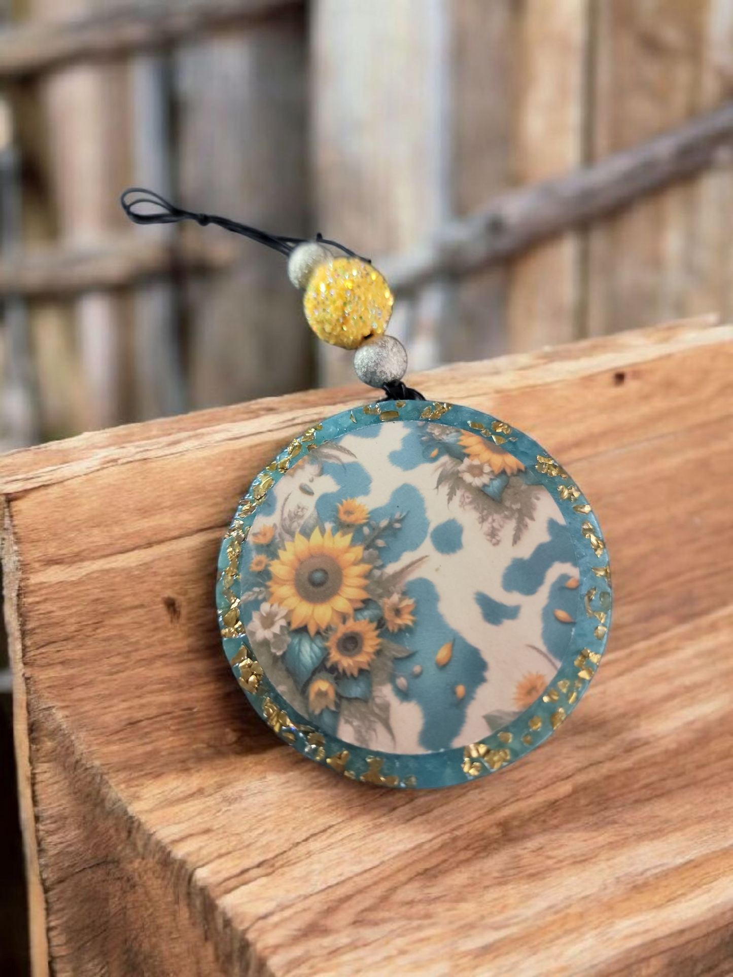 Sunflower Blue Cowhide Car Freshie