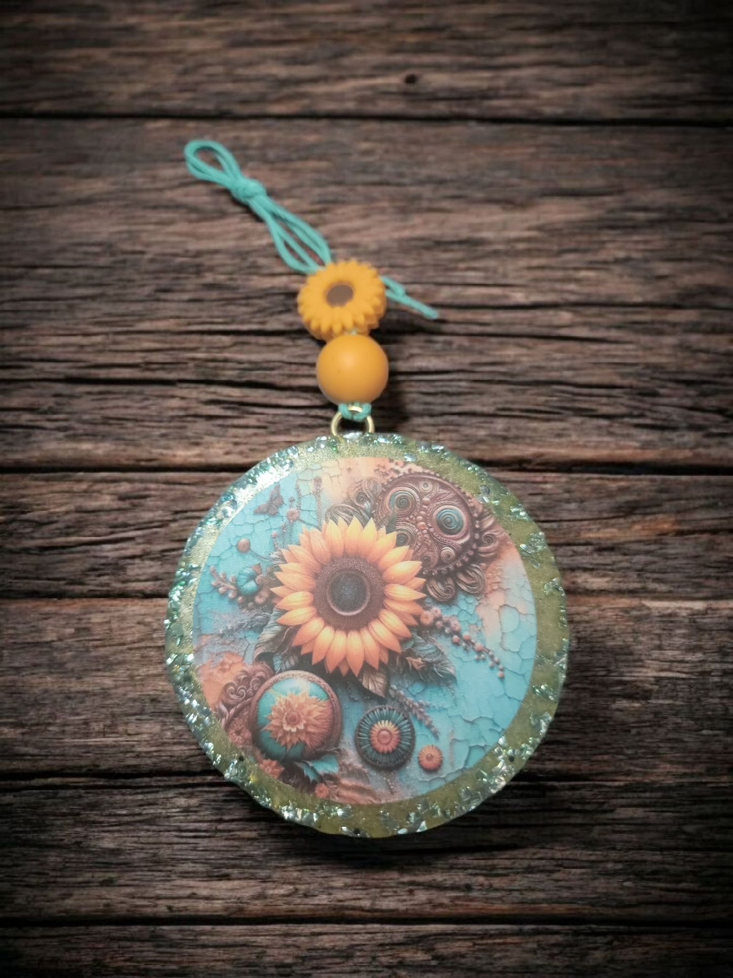 Sunflowers on Teal Car Freshie