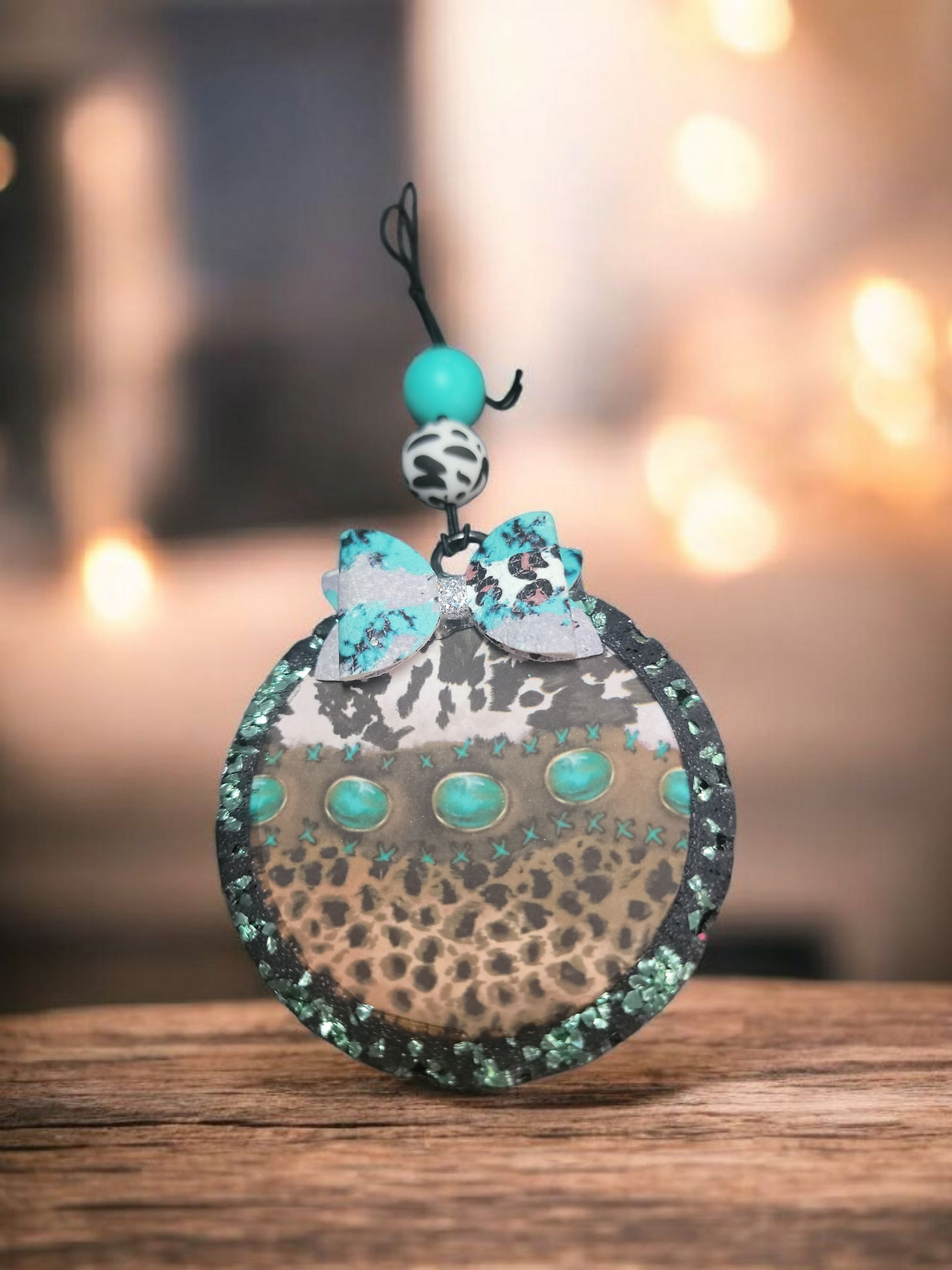 Western Cowhide & Leopard with Bow Car Freshie