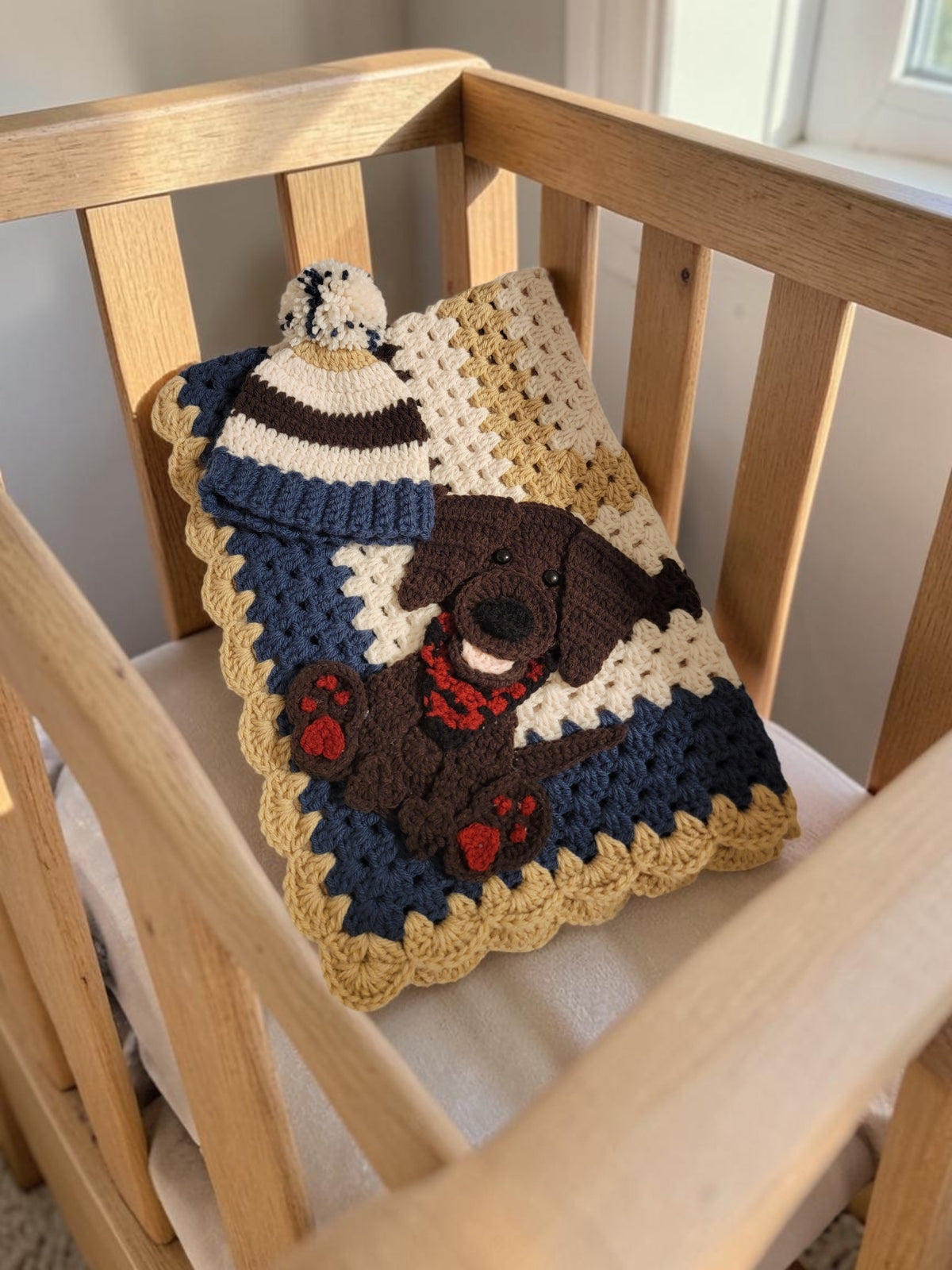 Handcrafted Puppy Baby Blanket and Matching Hat