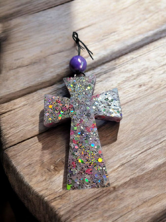Purple Cross with Glitter Car Fraeshie