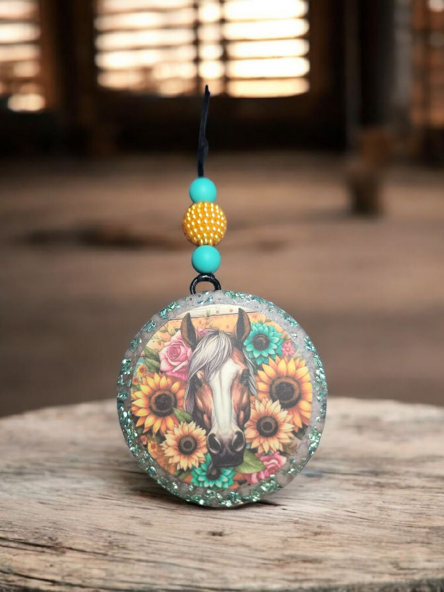 Horse with Sunflowers Car Freshie