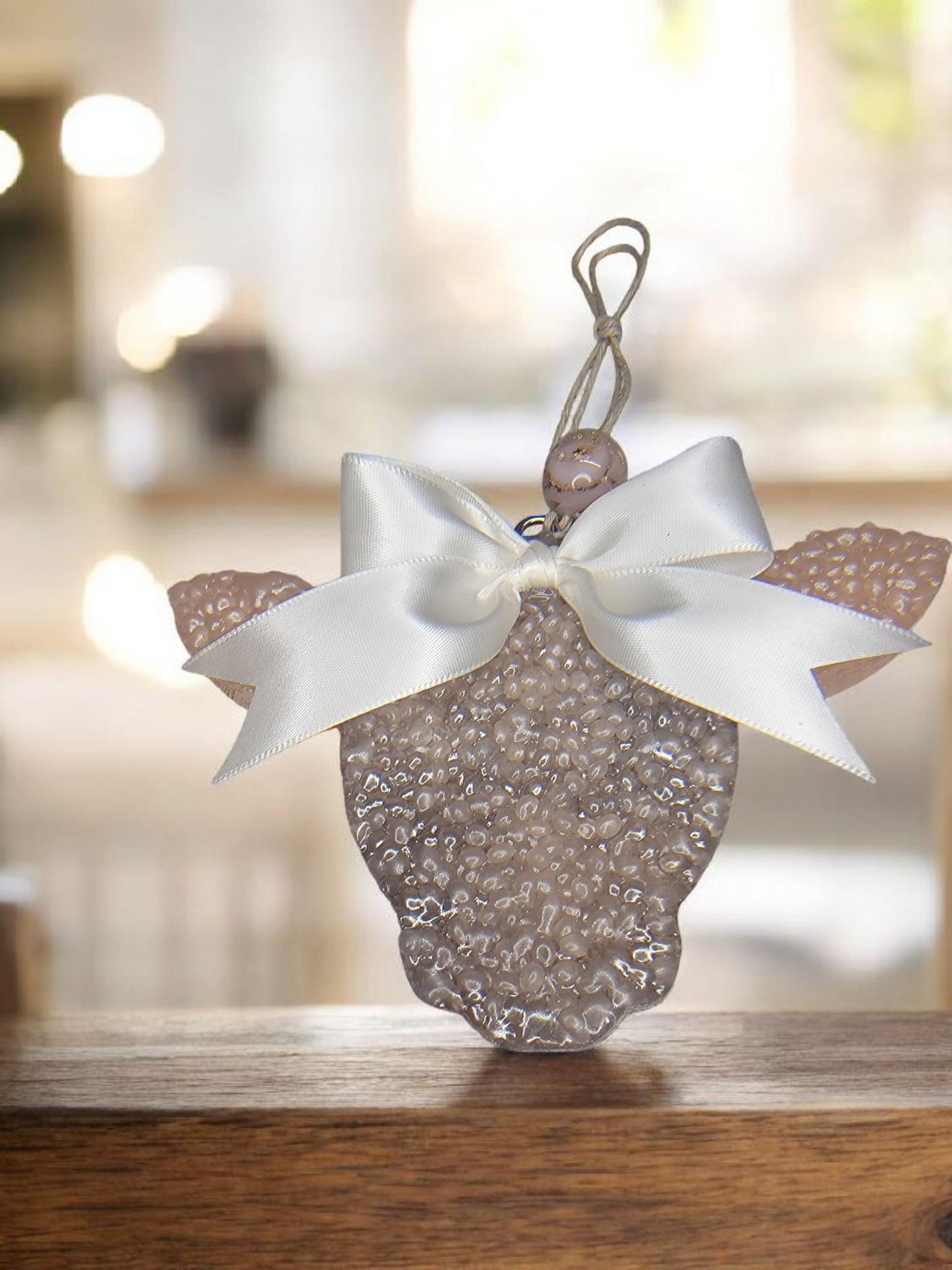 Beige Cow with Ribbon Car Freshie