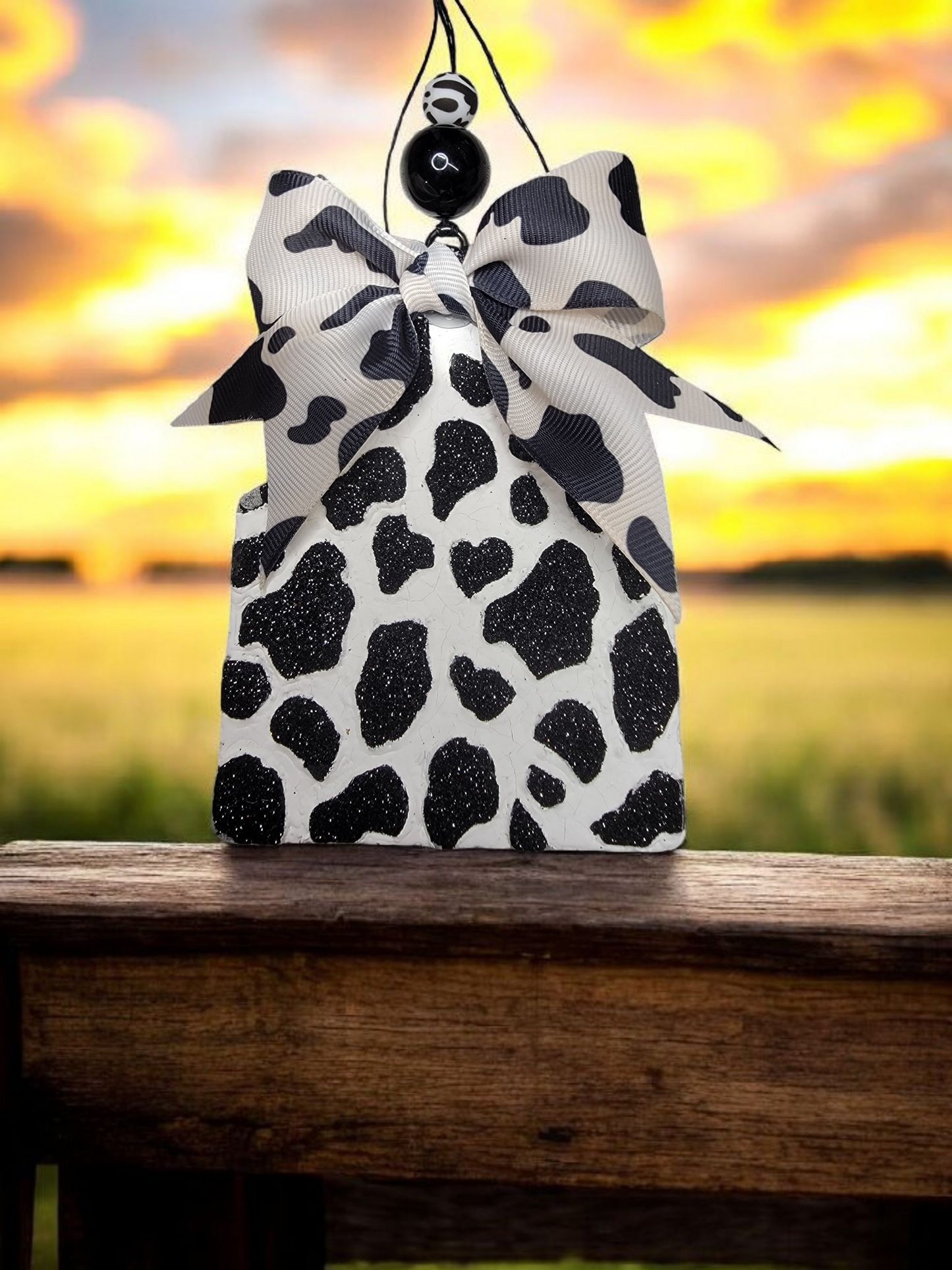 Cow Tag with Bow Car Freshie