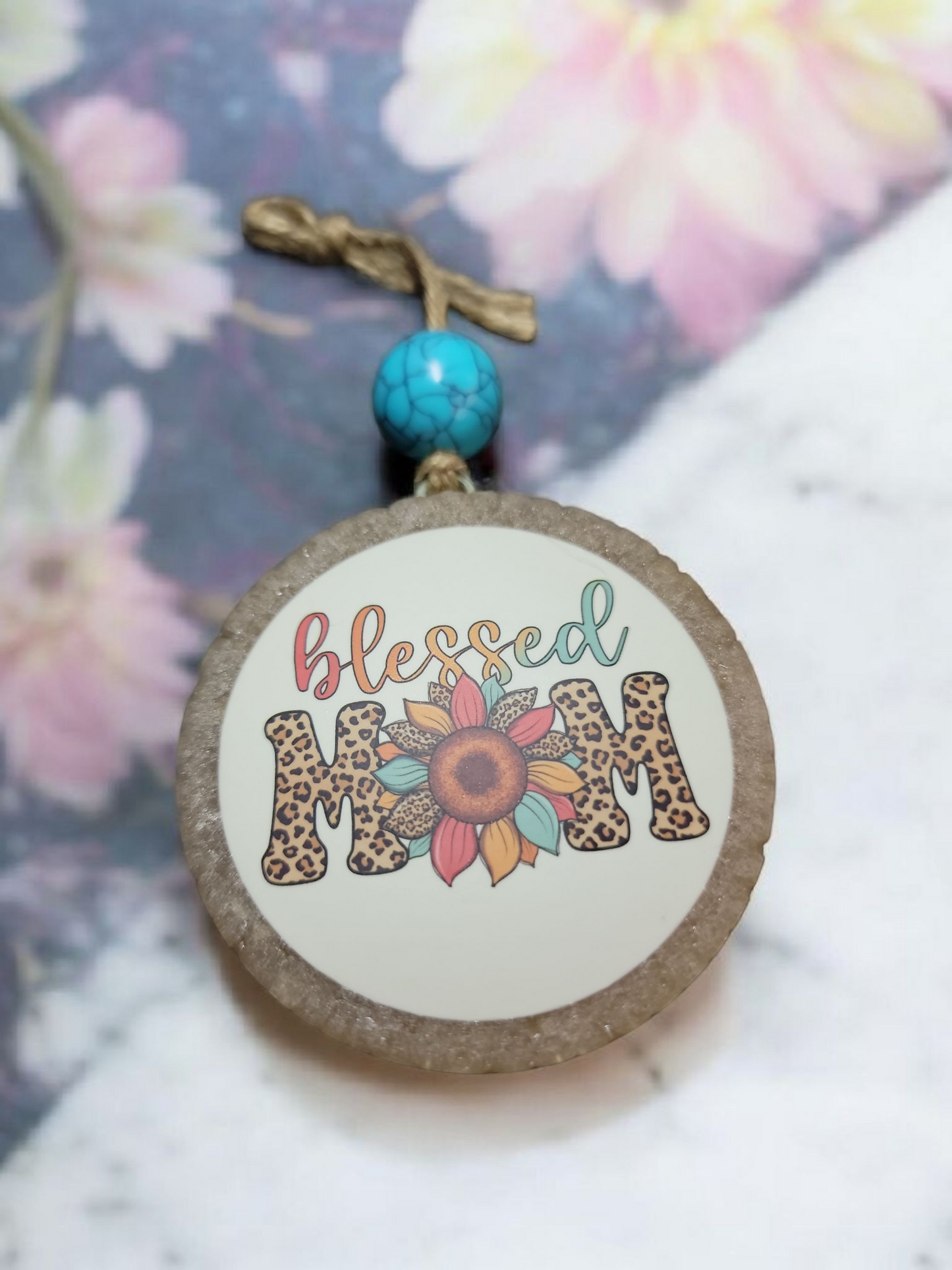 Blessed Mom Sunflower Leopard Car Freshie