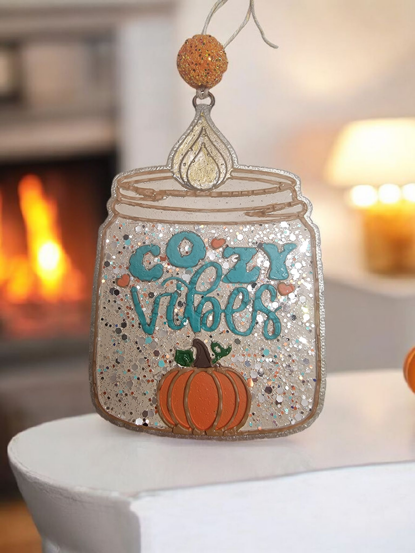 Cozy Vibes Orange & Teal Sparkle Car Freshie