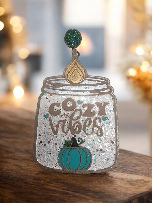 Cozy Vibes Teal & White Sparkle Car Freshie