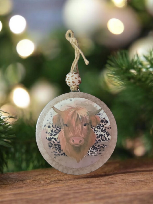 Highland Cow Beige Car Freshie