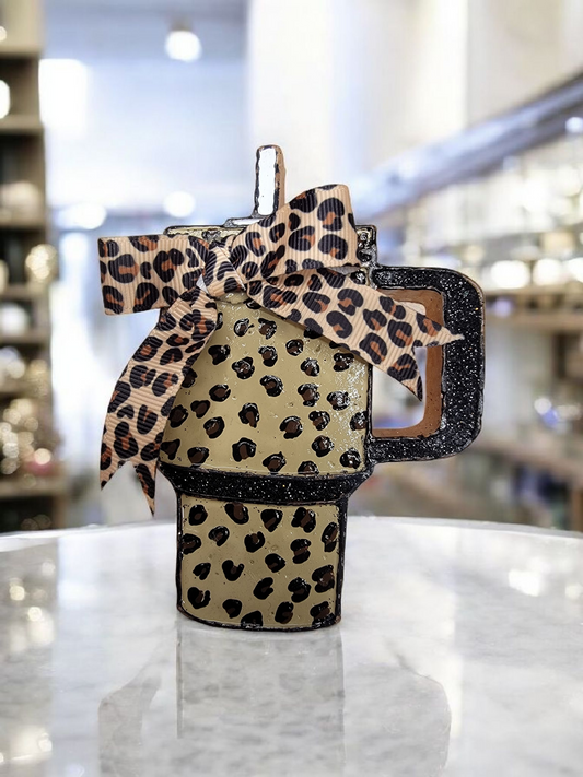 Leopard Cow Cup with Ribbon Car Freshie