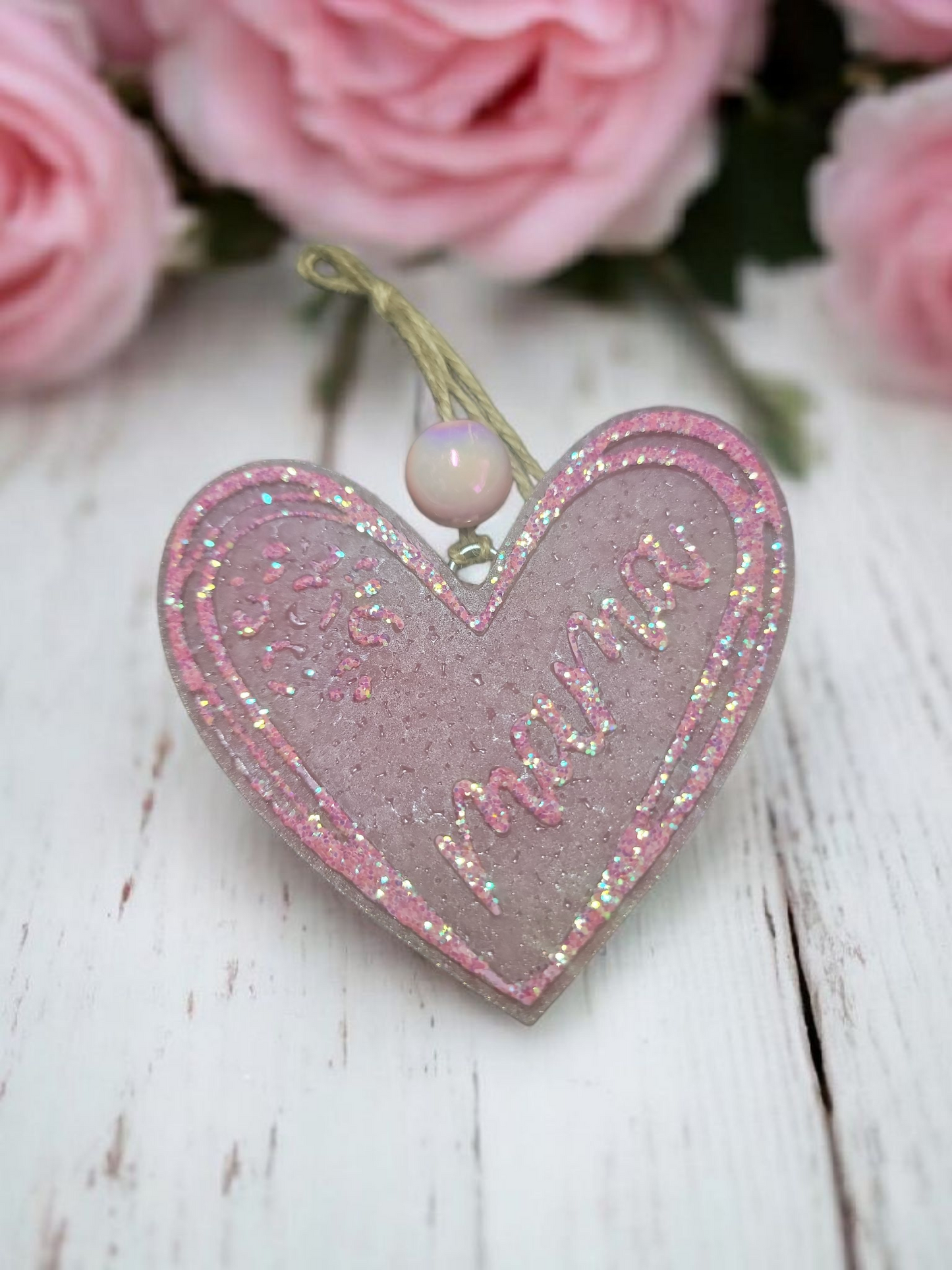 Pink Mama Heart Glitter Car Freshie