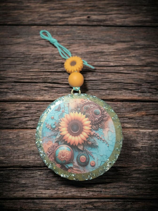 Sunflowers on Teal Car Freshie